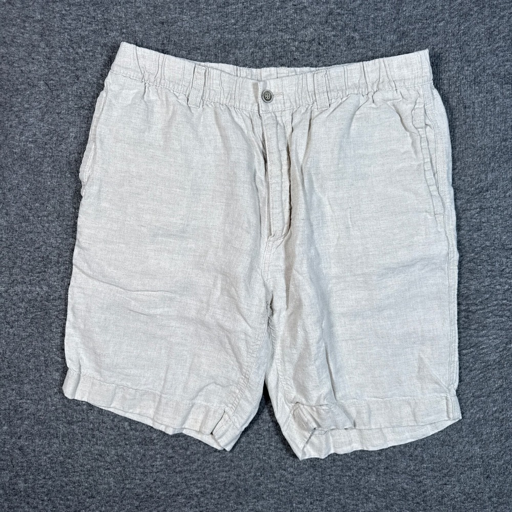Caribbean Shorts Mens 38 Beige 100% Linen Elastic‎ Waist Hawaiian Summer